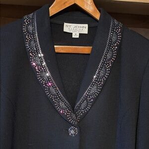 St. John Midnight Blue Crystal-Trim Jacket